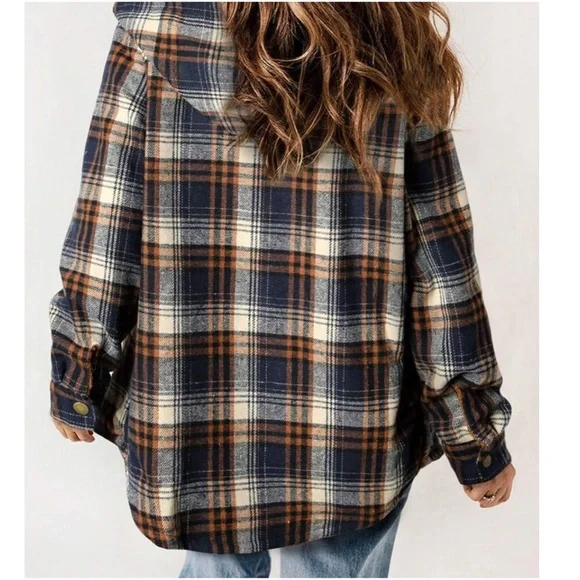 Cozy Plaid Print Teddy Lined Button Jacket Shacket - Picture 11 of 12